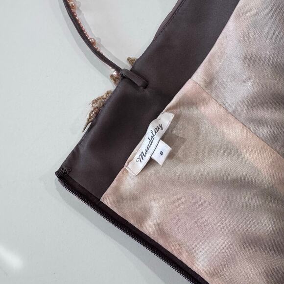 Mandalay Y2K Taupe Midi Dress with peach pearl beads, lace, sequence, sz 8 - Picture 6 of 12